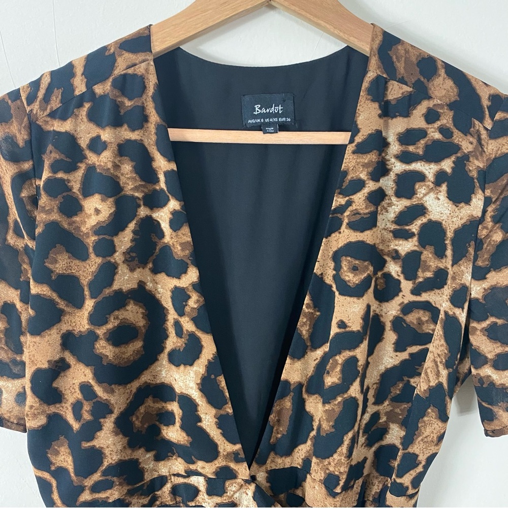 Bardot Brown Leopard Midi Wrap Dress - 4/XS - Picture 8 of 15